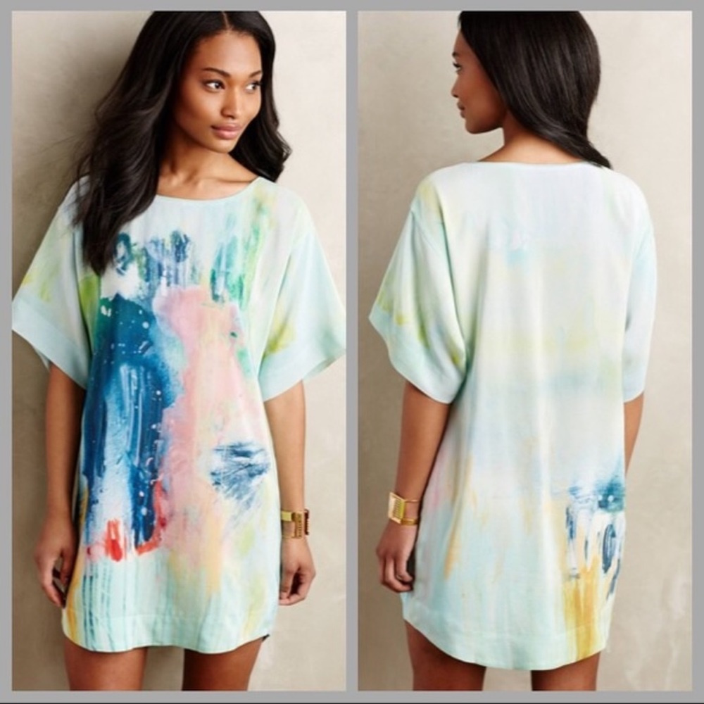 Anthropologie silk tunic watercolor dress